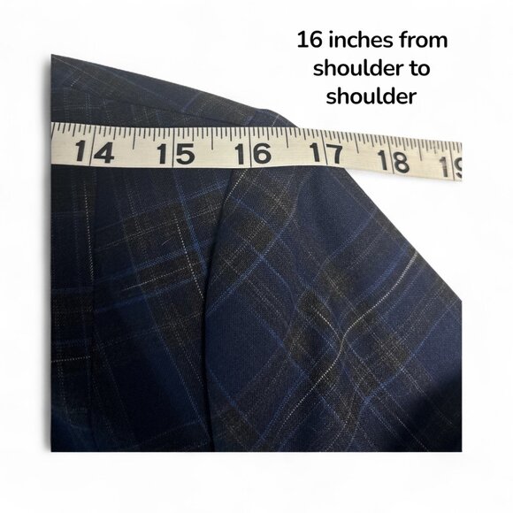 M.M. Lafleur Virgin Wool Plaid Blazer – Navy/Gray, Size 10 - Picture 9 of 12